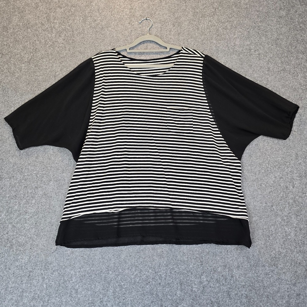Womens Blouse Top Black White Striped Dolman Sleeve Round Neck Streetwear Casual